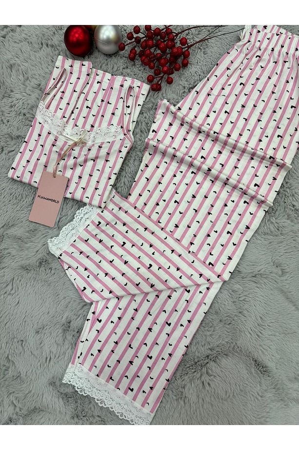 İP ASKILI ALTI UZUN VİSKON YUMUŞAK KUMAŞLI PİJAMA TAKIMI - 5