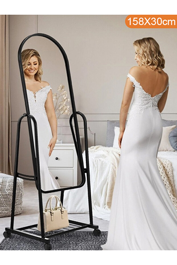 Simple And Elegant Mirror With Sturdy Stand Black 30x158cm - 1