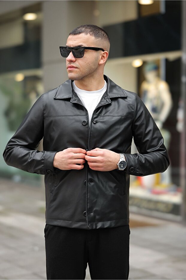 New Season Warm Buttoned Leather Jacket - 3