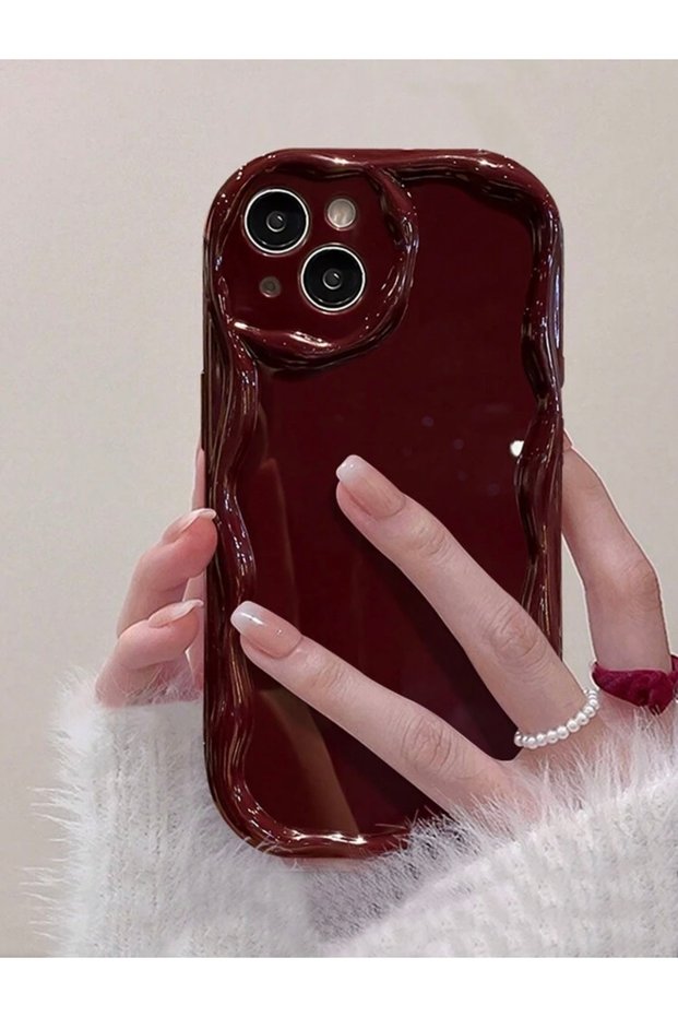 iPhone 15 Burgundy Wavey Edge Glossy Silicone Case