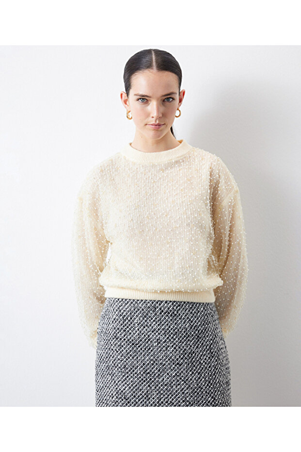 Bead Embroidered Lace Mix Knitwear