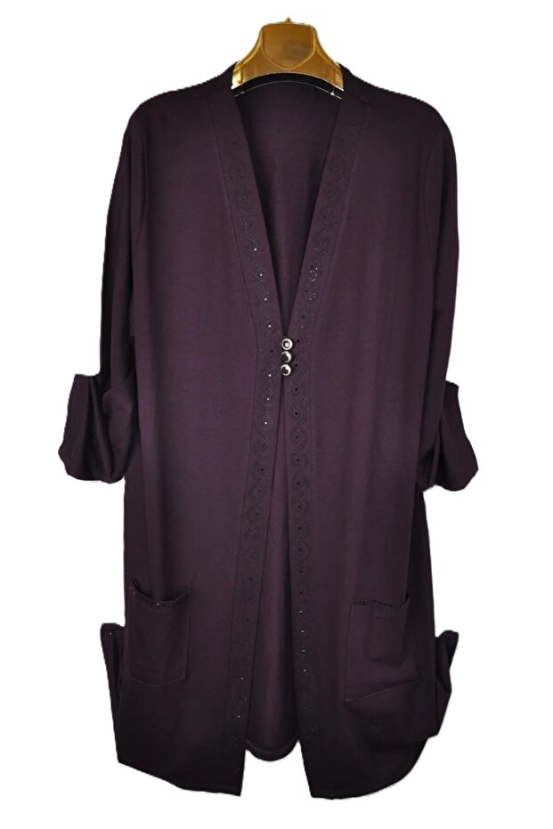 Plus Size Combed Cotton Stone Long Cardigan
