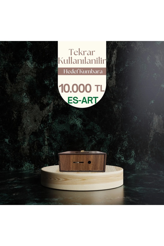 Tekrar Kullanılabilir Hedef Kumbara - Ahşap Kumbara - 10.000TL - ES-ART - 6