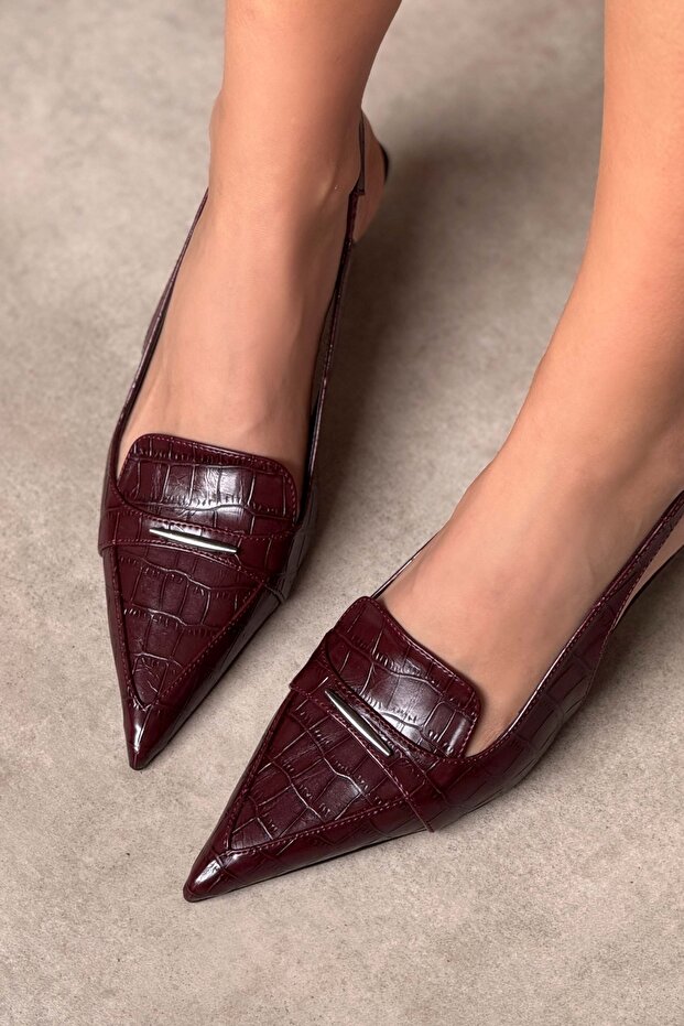 Szibéria bordó mintás női sarkú cipő gumival - 8