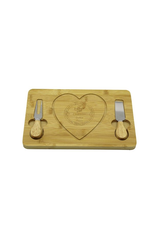 Heart-Shaped Knife Right-Left Handled Wood B Bamboo Breakfast Cheese Presentation Board2 Knife=Wooden Handle19X29Cm-1.5Cm (4457)