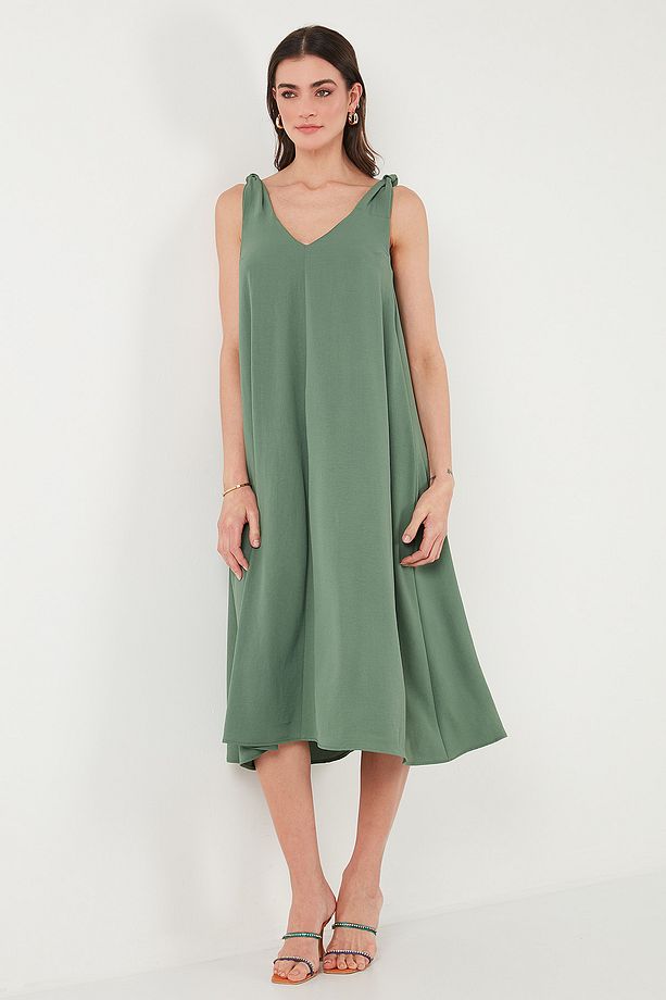 Oversize Fit V Yaka Midi Boy Basic Elbise ELBİSE 6788688 - 7