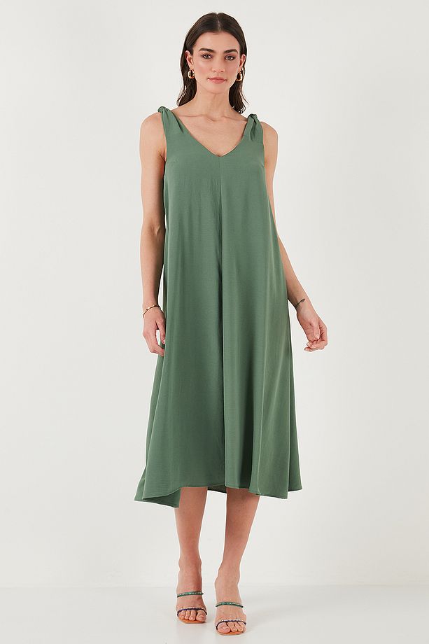 Oversize Fit V Yaka Midi Boy Basic Elbise ELBİSE 6788688 - 5