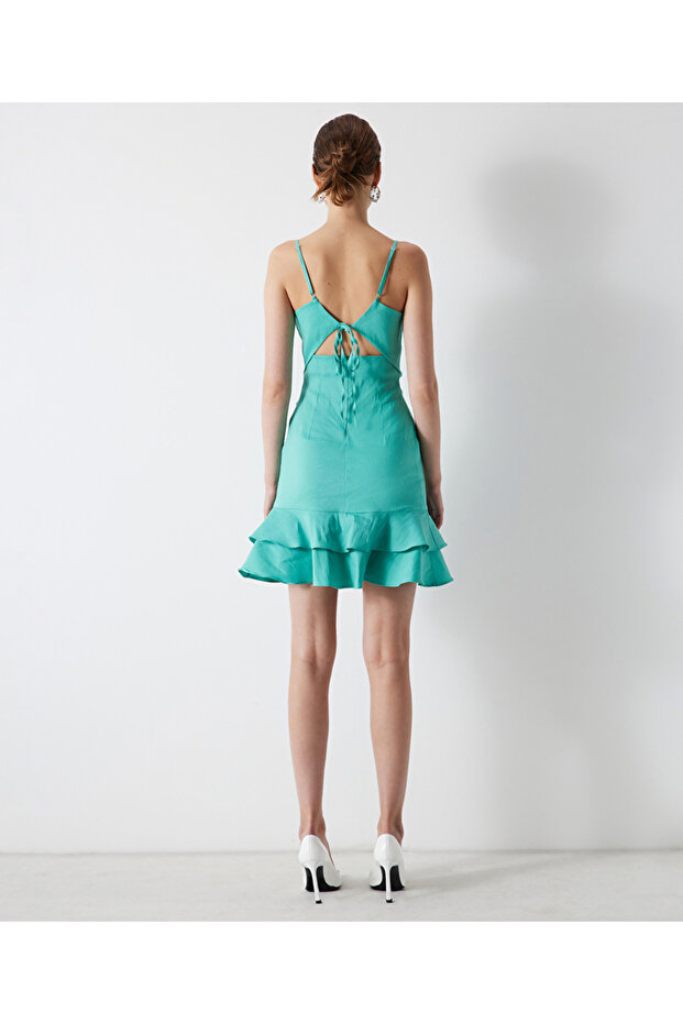 Volanlı mini elbise - 7