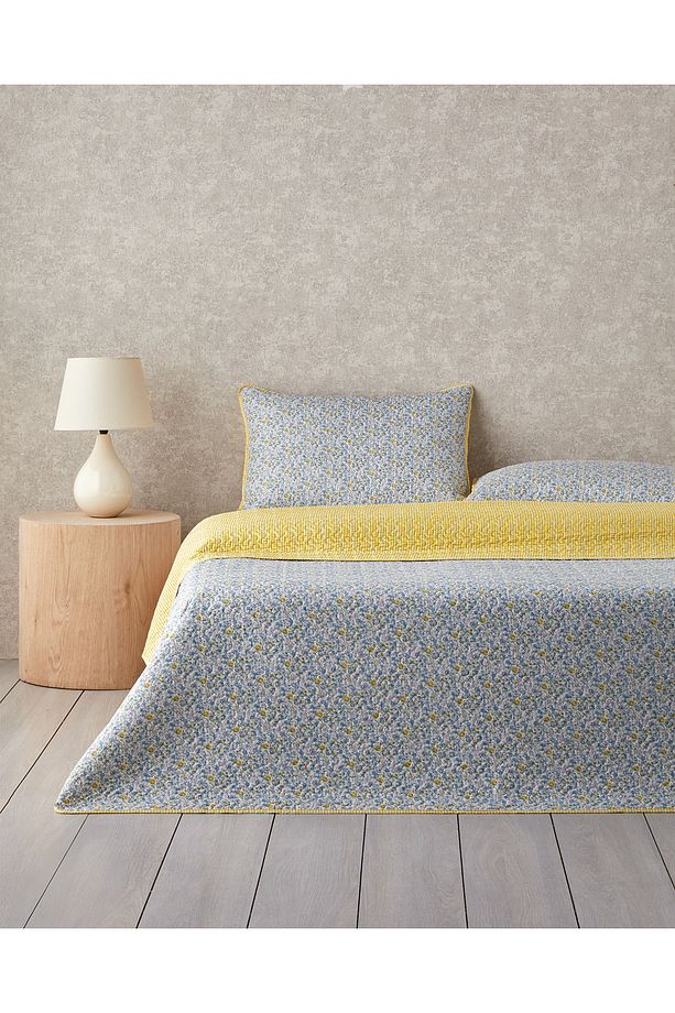Azure Bloom Çok Amaçlı Tek Kişilik Yatak Örtüsü Takımı 160x220 cm Sarı - 1