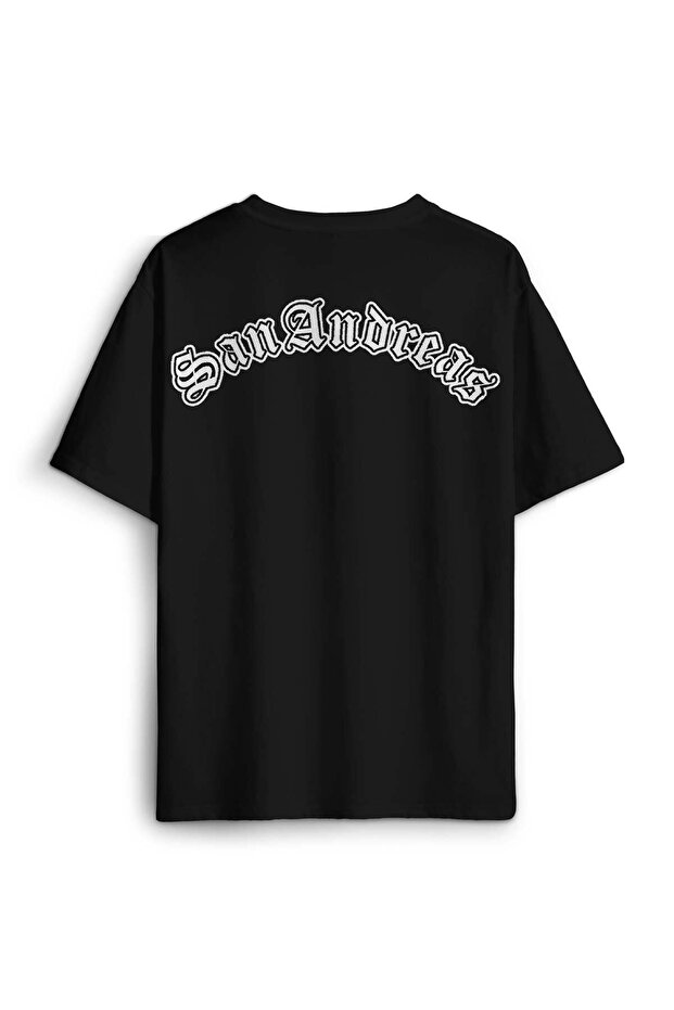 Black Oversize T-Shirt San Andreas Typography Back Front Printed Unisex T-Shirt