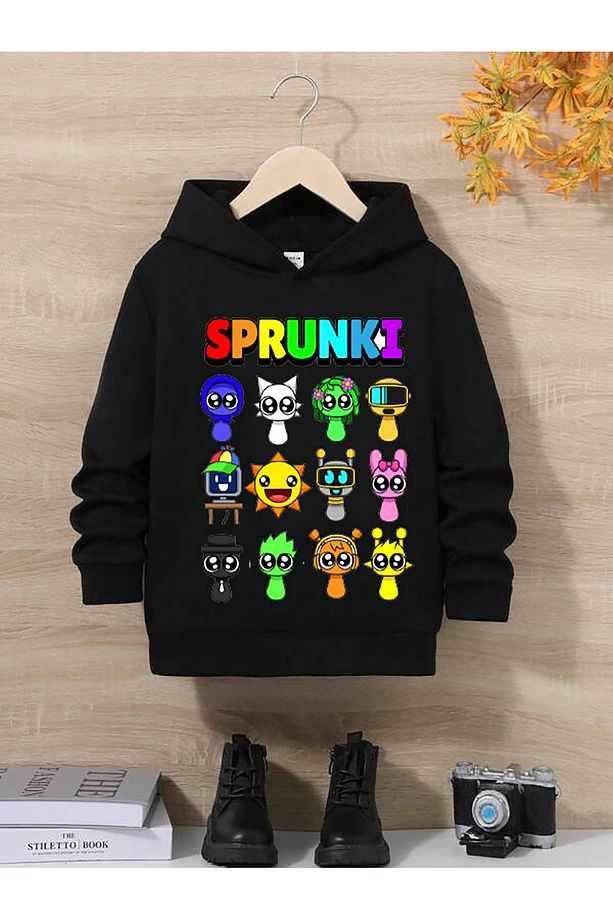 Unisex Kız/erkek Sprunki Renkli %100 Pamuklu kapşonlu - 1
