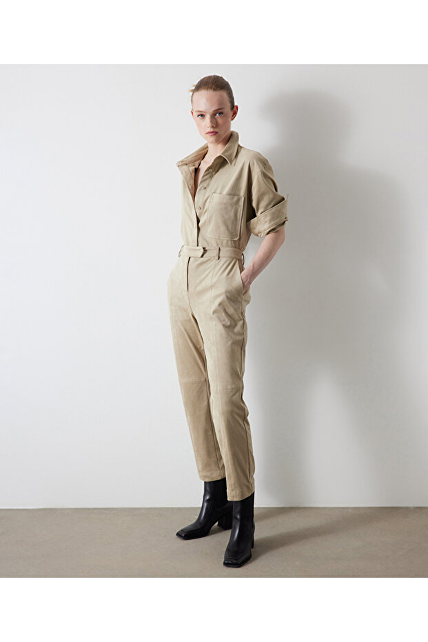 Cigarette fit suede pants