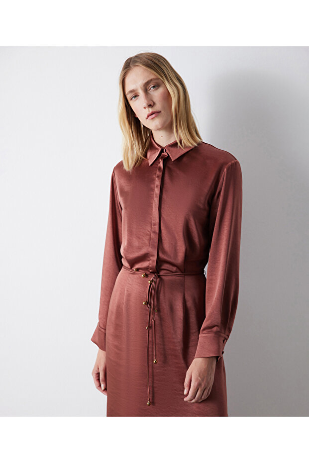 Gömlek yaka midi elbise - 5