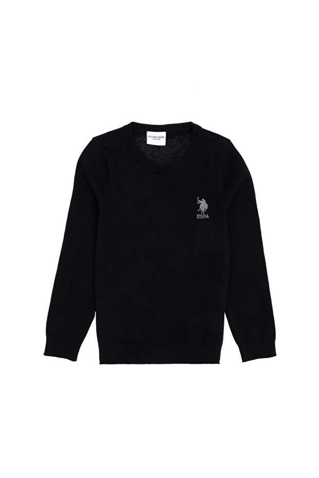 Boy's Black Crew Neck Basic Sweater 50288893-Vr046