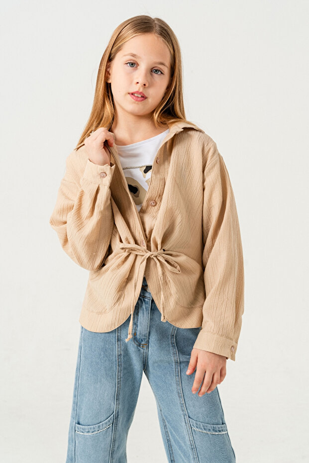 Girl's Front Lace-Up Shirt T-Shirt Double Set 1801