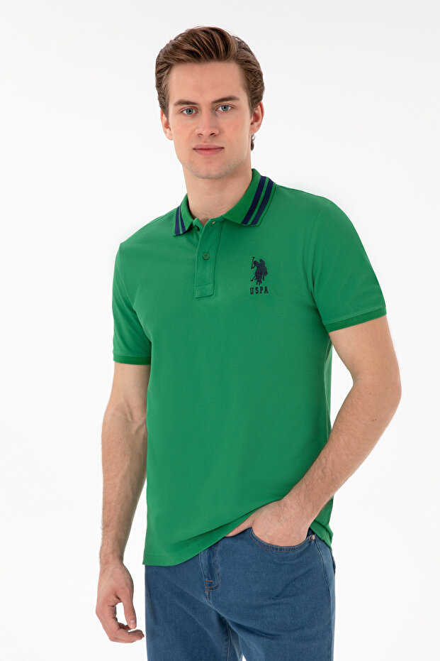 Men's Slim Fit Polo Neck Green Basic T-Shirt 50279569-Vr054