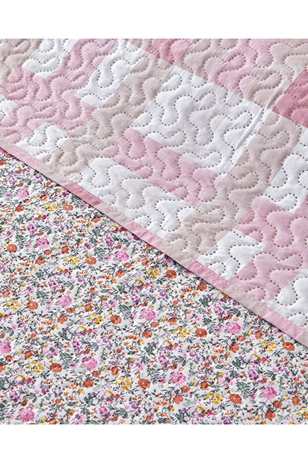 Blushing Blooms Çok Amaçlı Tek Kişilik Yatak Örtüsü Takımı 160x220 cm Pembe - 3