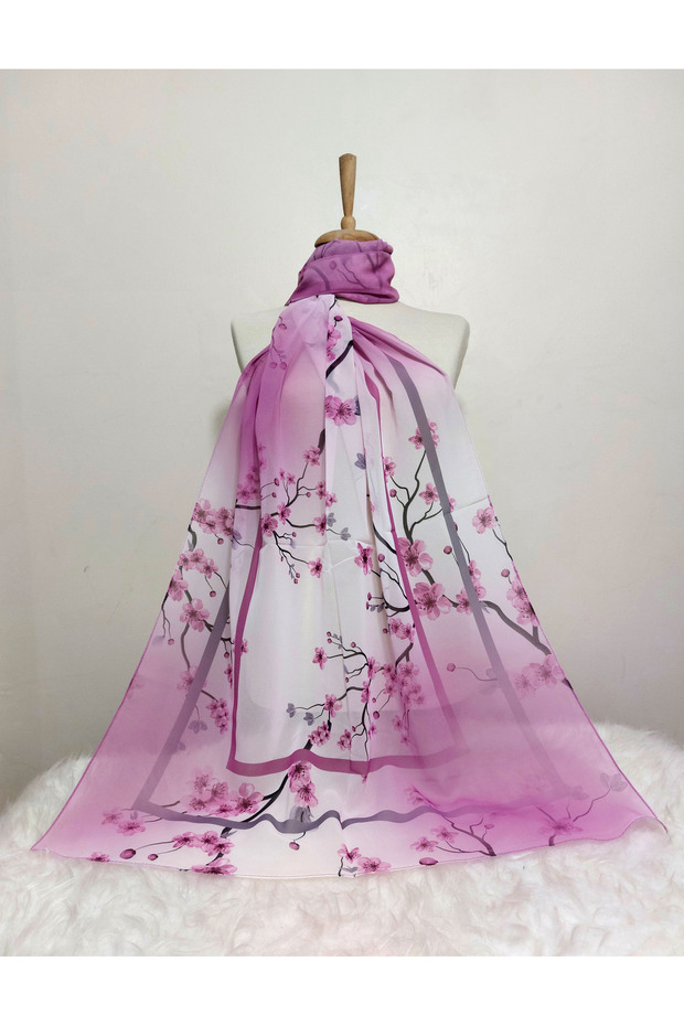 شال شيفون بنمط زهرة متدرجة - 1