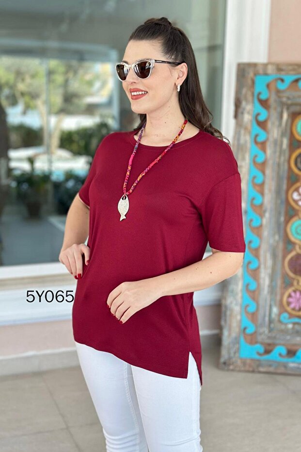 تيشيرت فيسكوز بفتحة رقبة دائرية 5y065