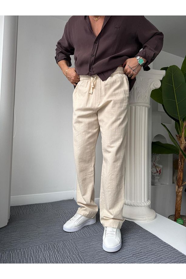 GG Nakışlı Linen Keten Pantolon - 2