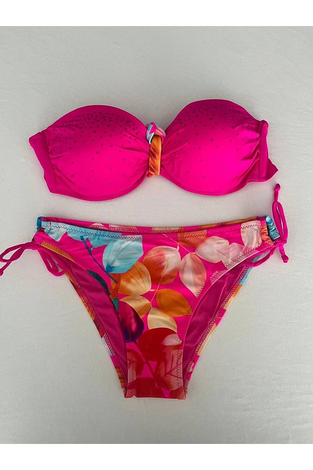 Kadın Fuşya Taş İşlemeli Astarlı Bikini Takım HZL25S-LC207 - 3
