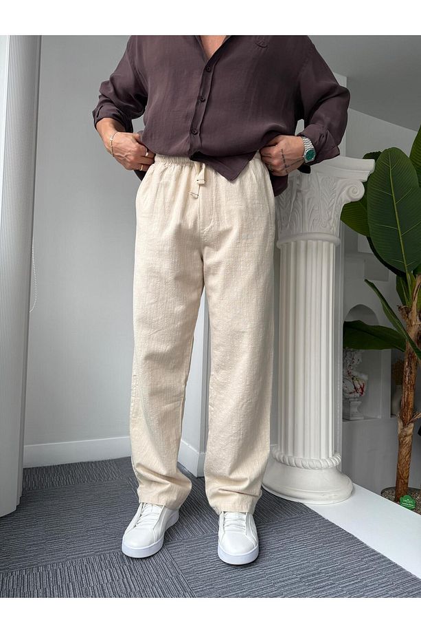 GG Nakışlı Linen Keten Pantolon - 1