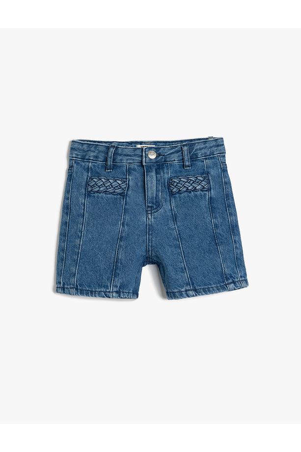 Pamuklu Yüksek Belli Örgü Detaylı Denim Şort - 1