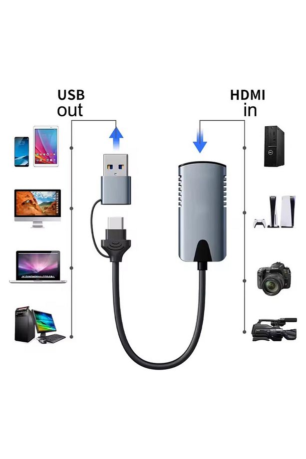 HU04A Type-C / USB A To 4K 60Hz 1080P HDMI Video Capture Yakalama Hub Adaptör - 3