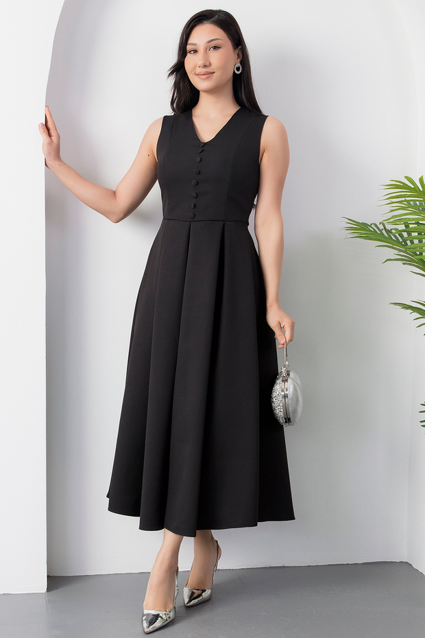 Düğmeli V Yaka Elbise DKS1201 - 4