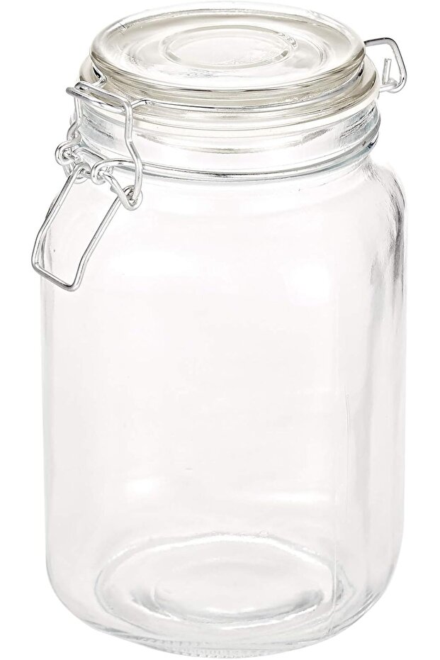 2724623305677 Glass Jar with Glass Lid and Metal Clip, 1500 ml