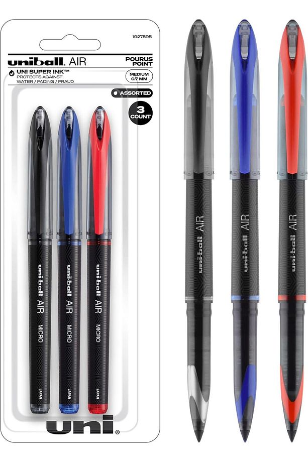 Uni-Ball Roller Kalem Aır 0.5 MM (2 Adet Mavi+1 Adet Siyah) - 6