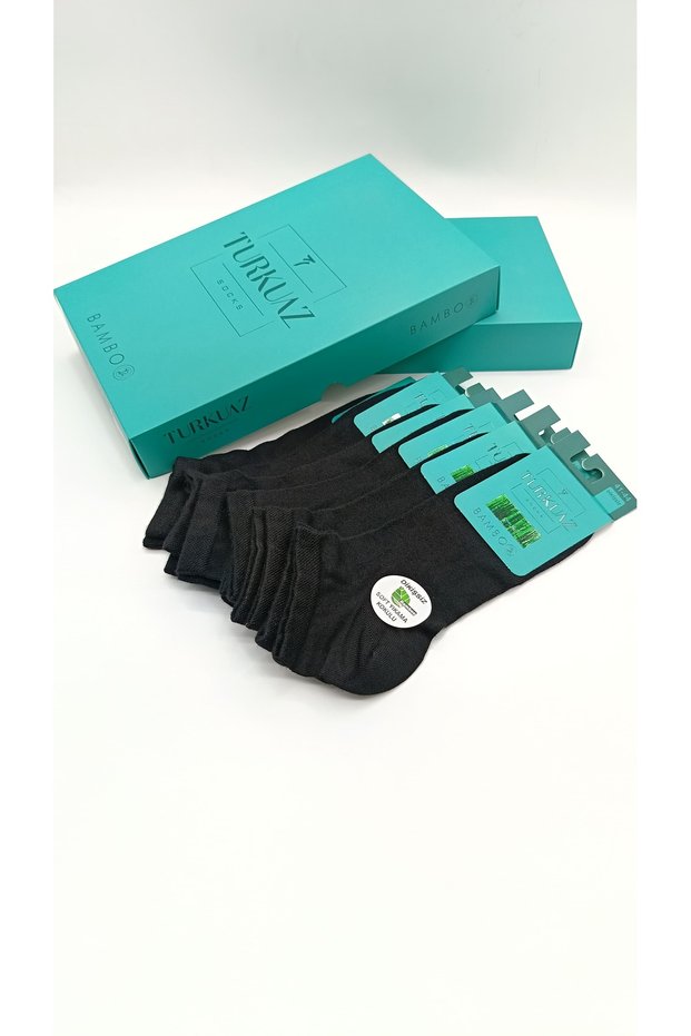 Turquoise 6 Pieces Seamless Black Men's Bamboo Booties Socks