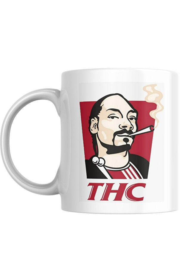 كوب سيراميك مطبوع عليه THC، أبيض، كوب مضحك مضحك بتصميم Snop Dogg