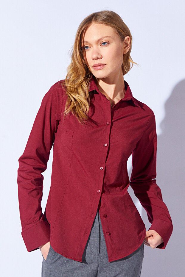 Burgundy Lycra Cotton Women's Shirt | MKS166847-01