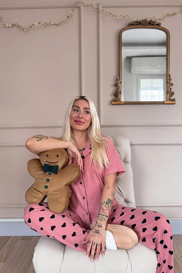 Somon Soft Charm Desenli Bambu Önden Düğmeli Kısa Kol Pijama Takımı - 4
