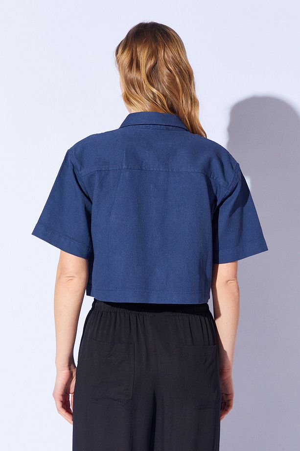 İndigo Crop Gabardin Ön Cep Detaylı Gömlek | MKW167568-01 - 5