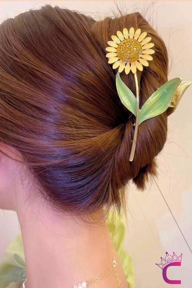 Sunflower Design Large Size Gold Metal Women's Latch Buckle 11.5cm - Elegant Gift Accessory Hair Clip