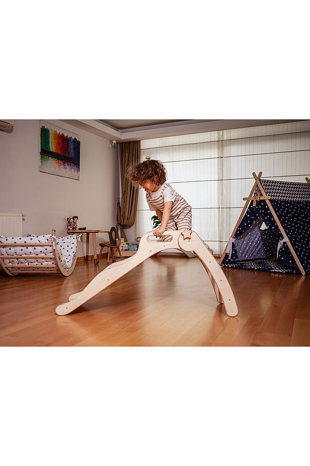 Montessori Ahşap Kaydırak | 3 Basamaklı Eğlence Kaydırağı | Çocuk Odası için Kaydırak - 7