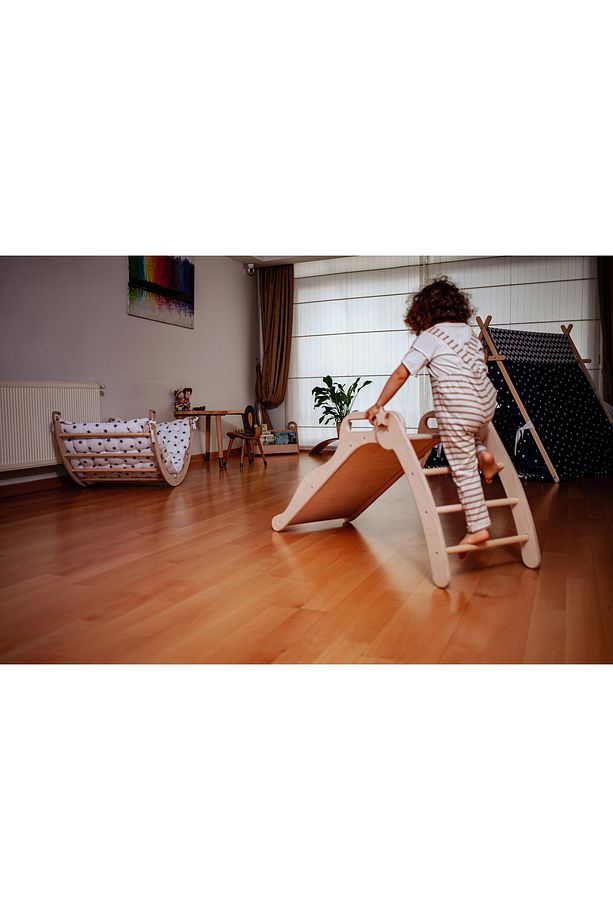 Montessori Ahşap Kaydırak | 3 Basamaklı Eğlence Kaydırağı | Çocuk Odası için Kaydırak - 8