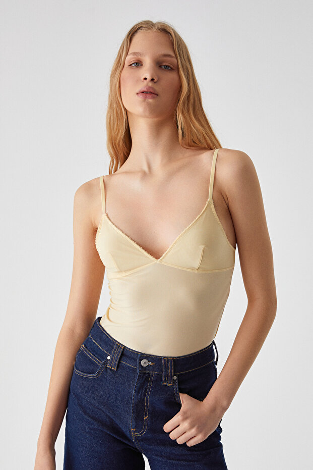 Lillean Women's Double Breasted Collar Slim Thin Tulle Yellow Blouse