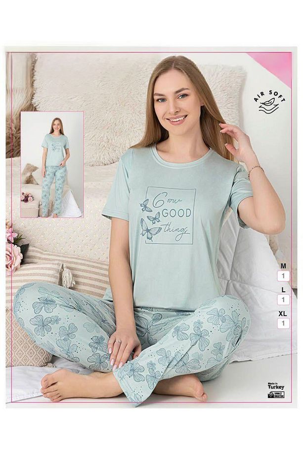 Kadın Kısa Kollu Esnek Pijama Takımı - 1