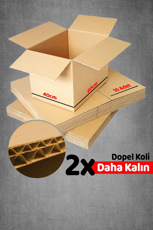 10 adet 60x40x40 Çift Oluklu Boş Karton 100 x 50 Üç katlı balonlu Naylon 6 Adet 45 x 100 Koli Bandı - 4