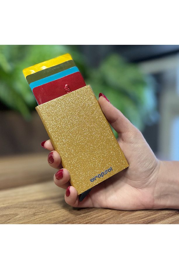 Mekanizmalı Kartlık Rfid Korumalı Alüminyum Otomatik Mekanizmalı Kredi Kartlık Renkli Simli Altın - 1