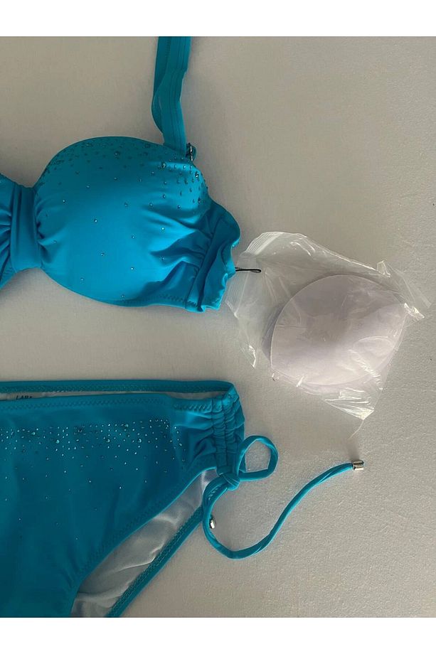 Kadın Mavi Taş İşlemeli Astarlı Bikini Takım HZL25S-LC3361 - 6