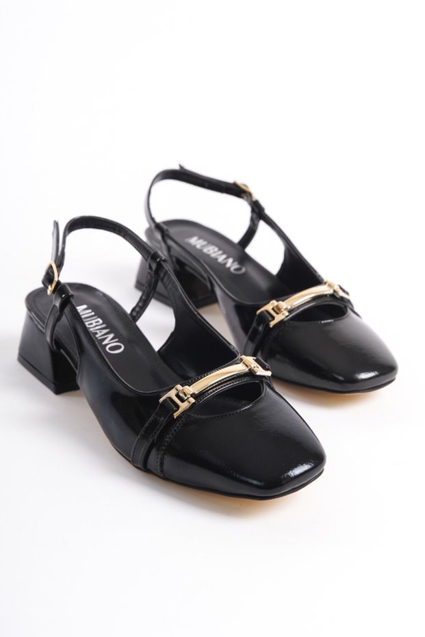 Mbbtr401-s Women's Open Back Buckle Detail Blunt Toe Black Sandals & Ballerinas