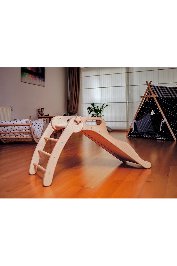 Montessori Ahşap Kaydırak | 3 Basamaklı Eğlence Kaydırağı | Çocuk Odası için Kaydırak - 9