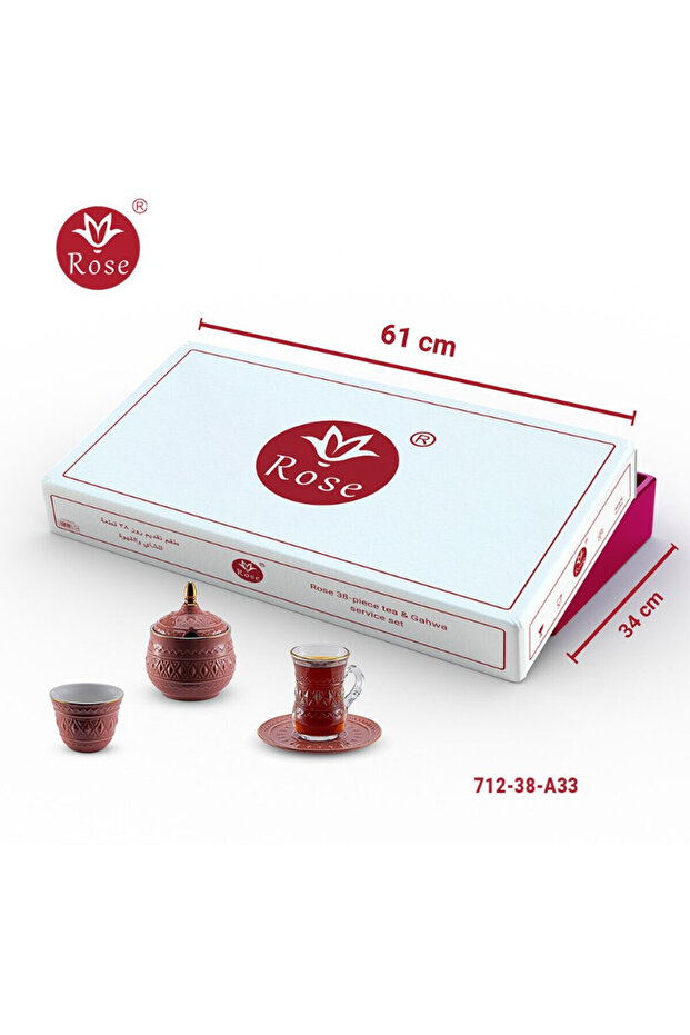 CR-712-Rose- طقم تقديم 38 قطعة للشاي والقهوة