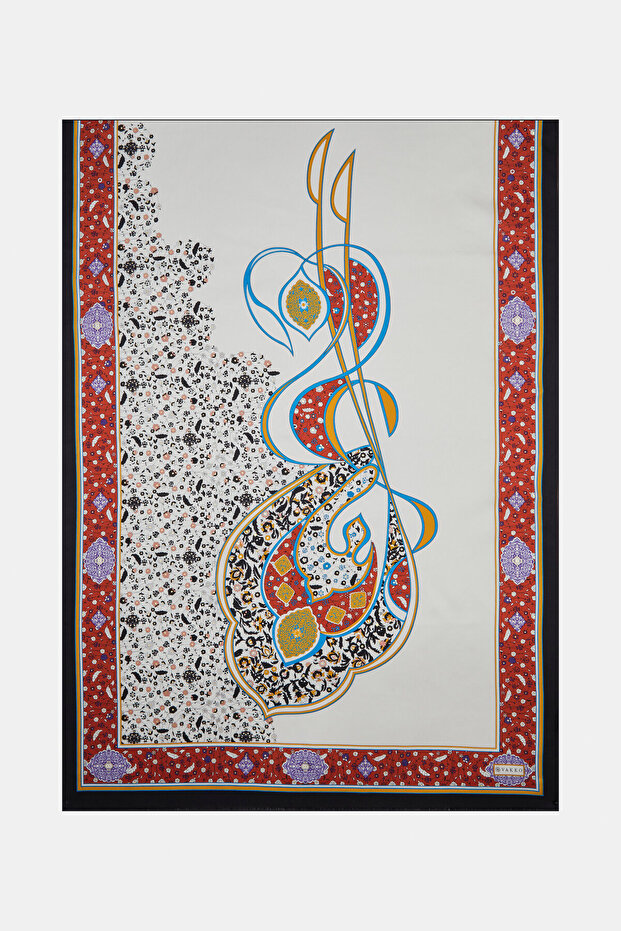 Red Flower Patterned Twill Shawl - 1