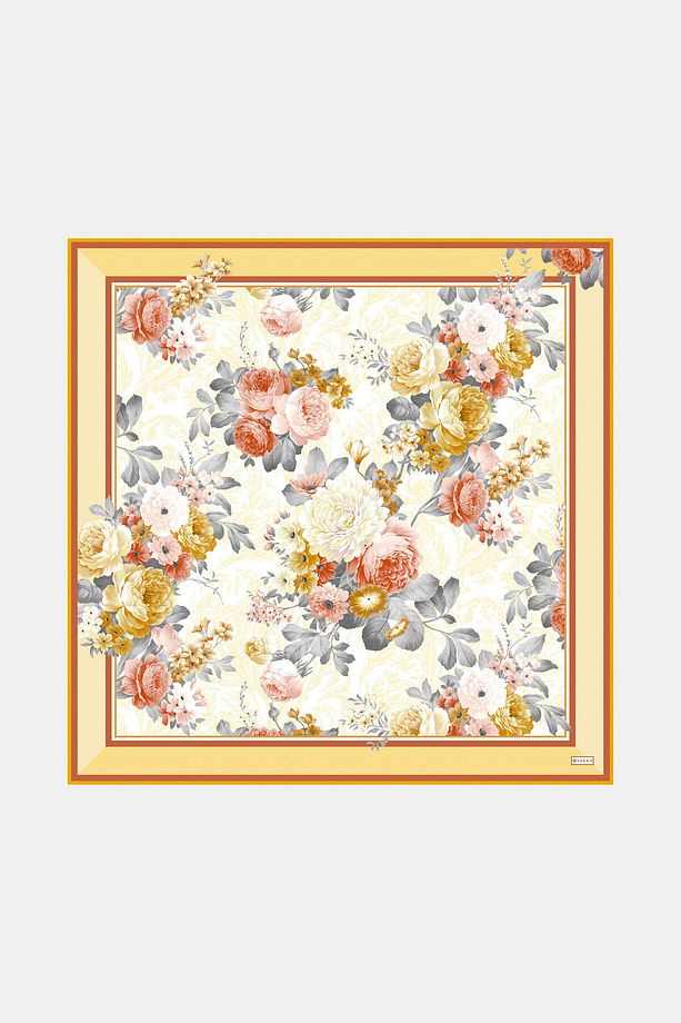 SARI ÇİÇEK DESENLİ TWILL EŞARP - 1