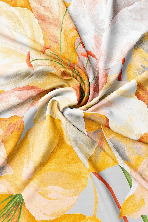 SARI ÇİÇEK DESENLİ TWILL EŞARP - 2